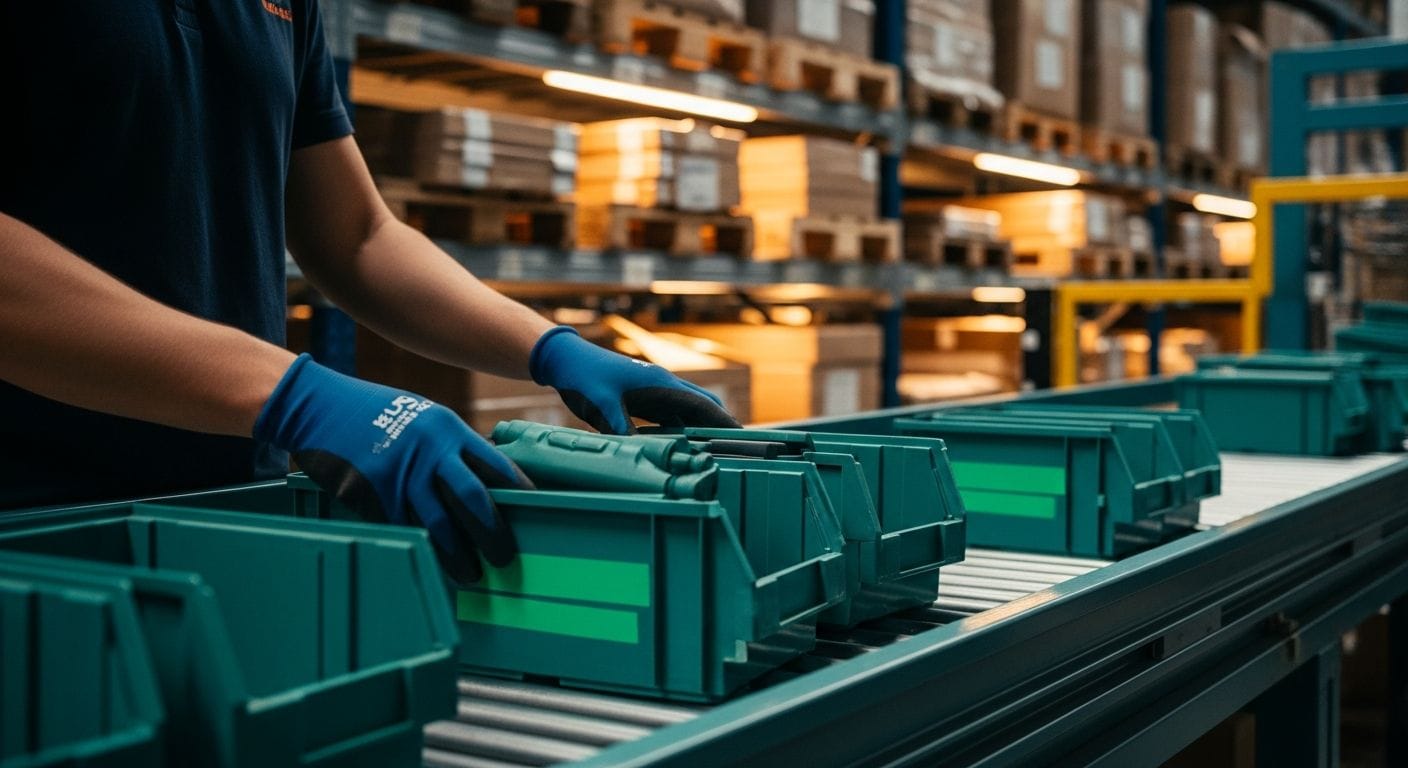 Customer returning package at warehouse with staff scanning barcode, converting returns into profitable resale inventory.