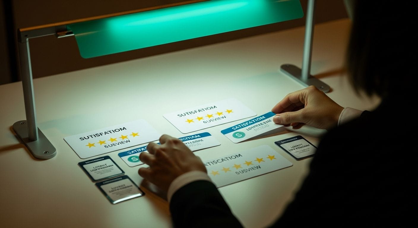 Customer loyalty program interface displaying review ratings and customer testimonials on a digital dashboard