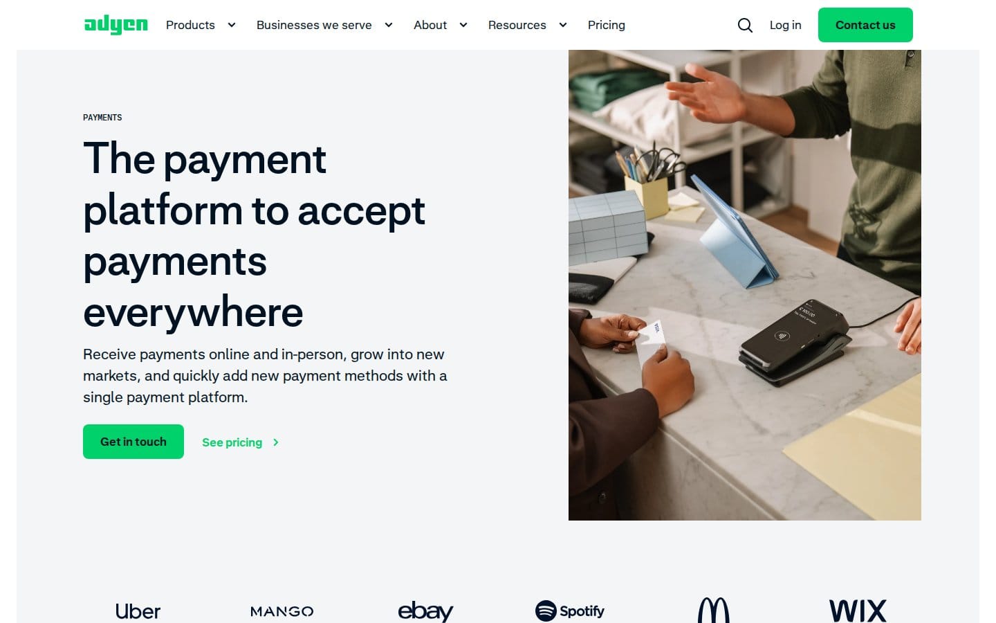 Screenshot of Adyen's pricing page