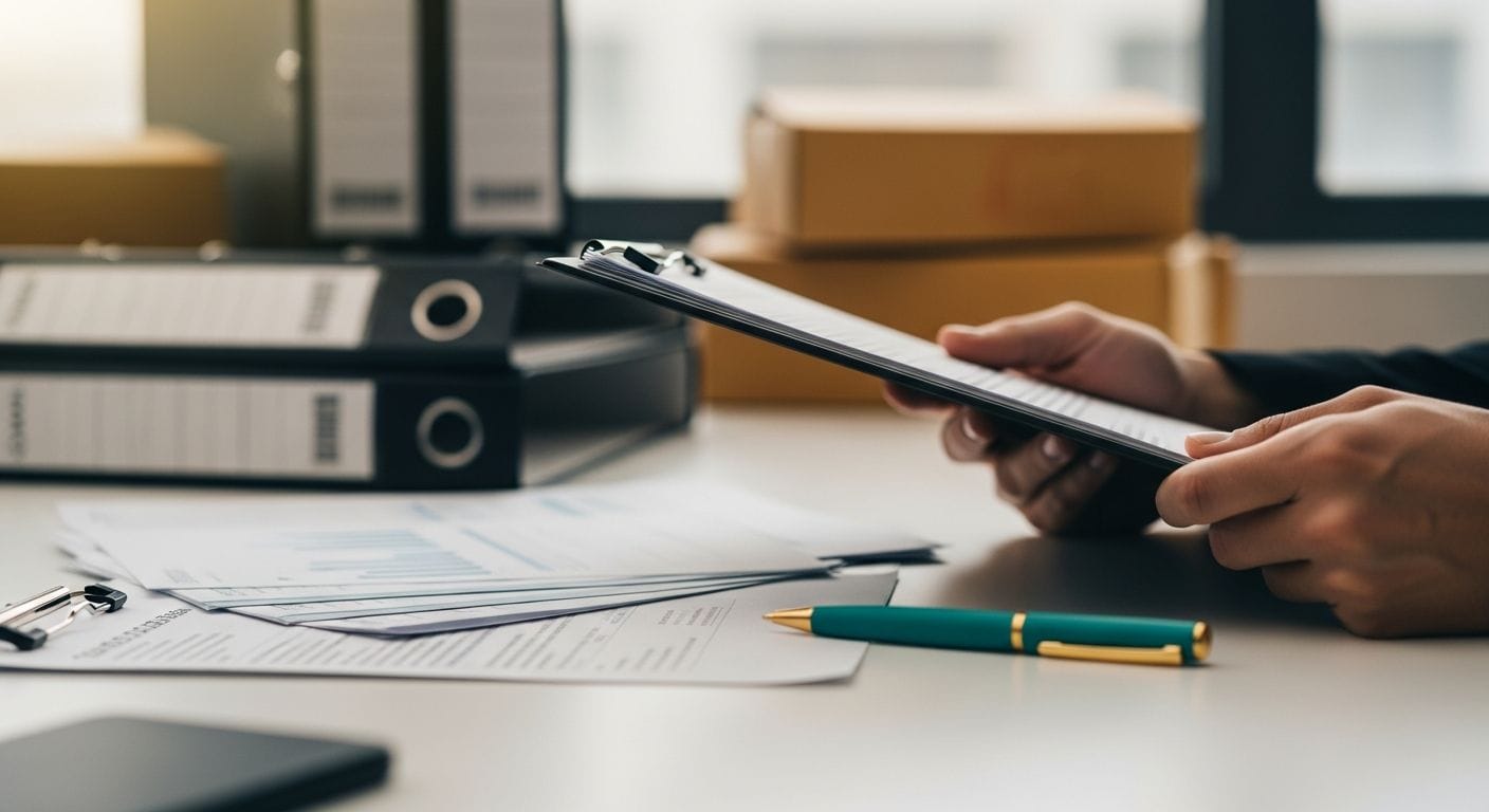 Checklist of key features for PO automation software with icons for efficiency, integration, and reporting capabilities.