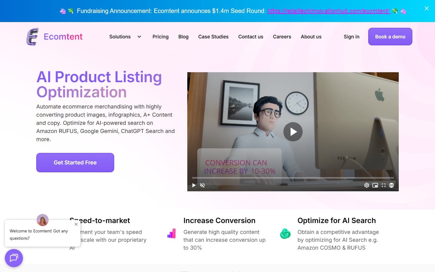 Screenshot of Ecomtent's pricing page