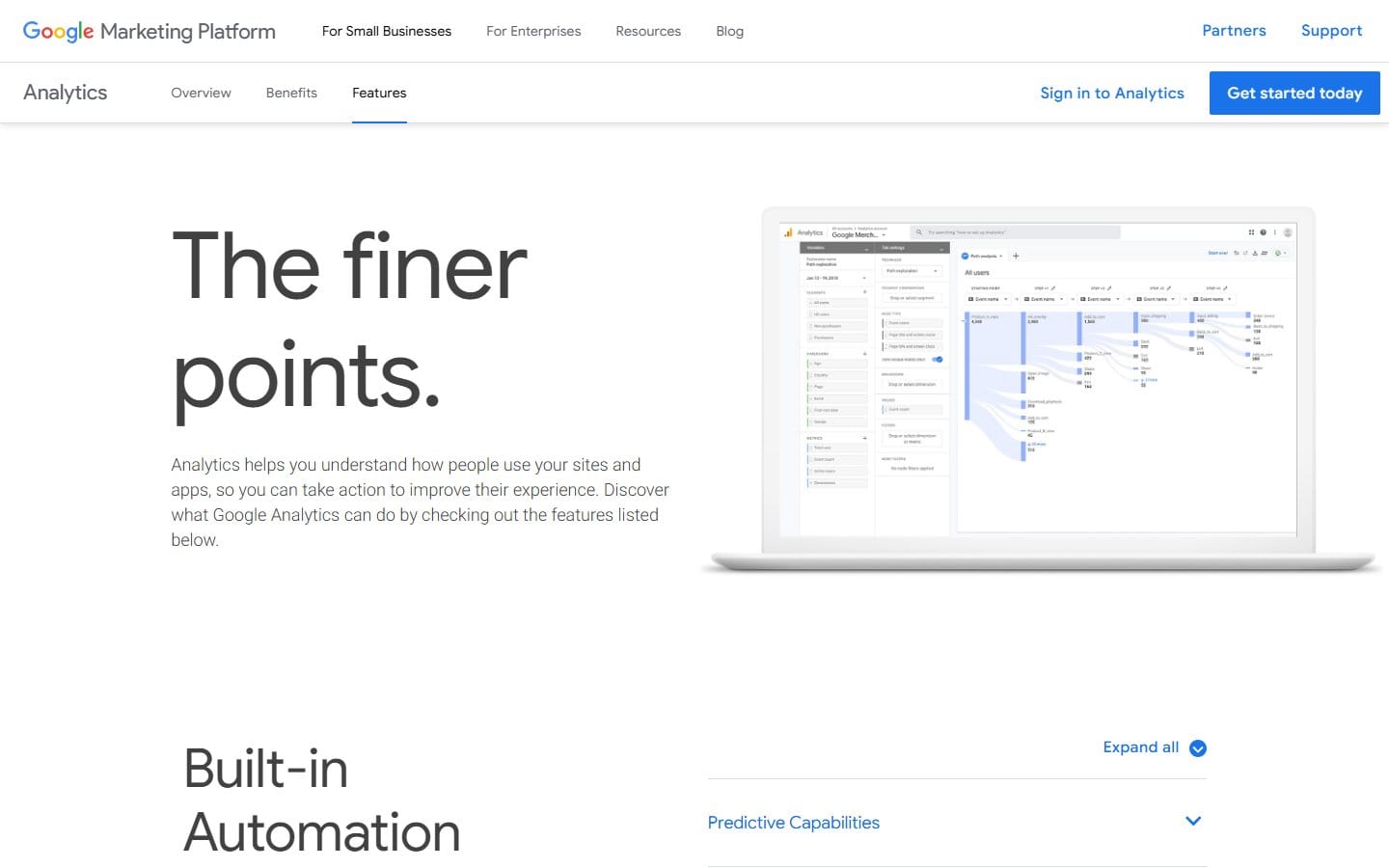 Screenshot of Google Analytics's pricing page