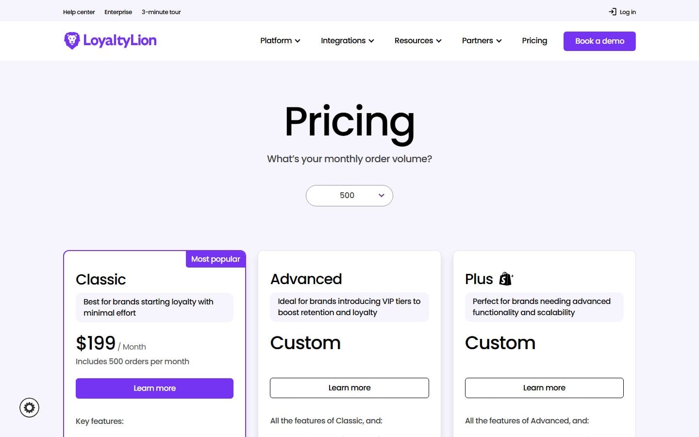 Screenshot of LoyaltyLion's pricing page