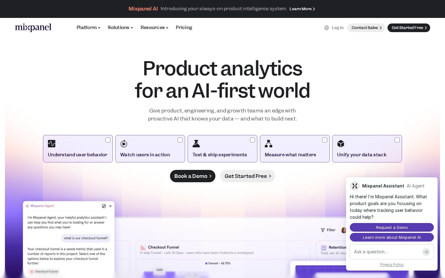 Screenshot of Mixpanel's pricing page