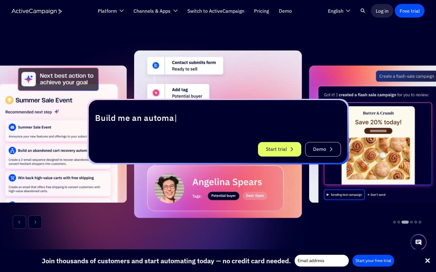 Screenshot of ActiveCampaign's pricing page