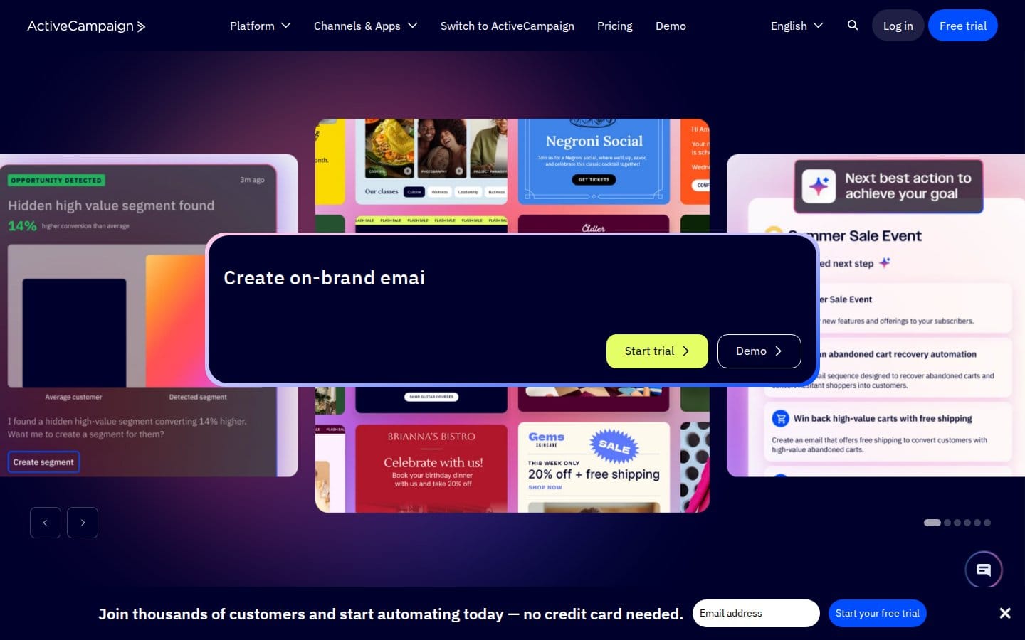 Screenshot of ActiveCampaign's pricing page