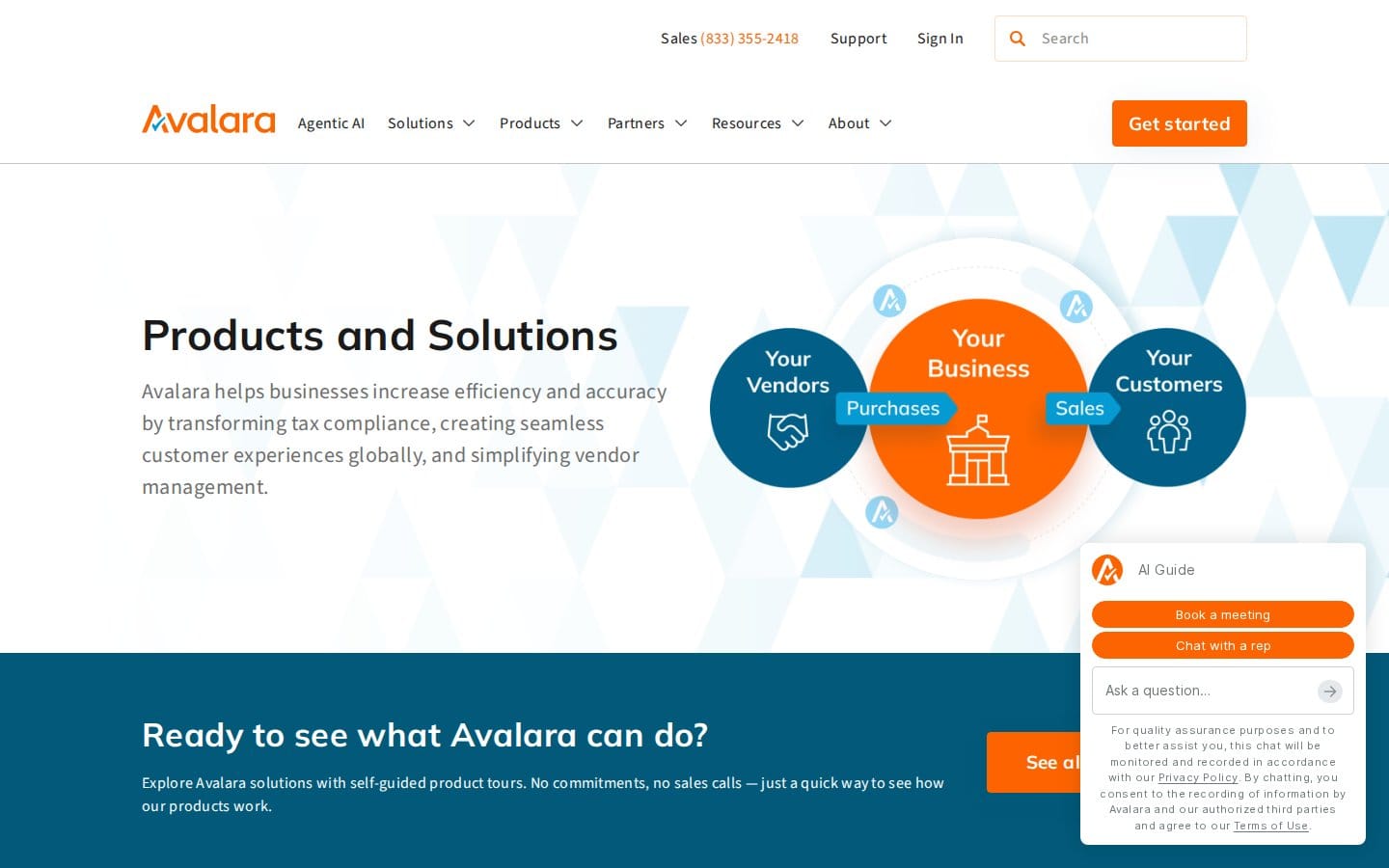 Screenshot of Avalara's pricing page