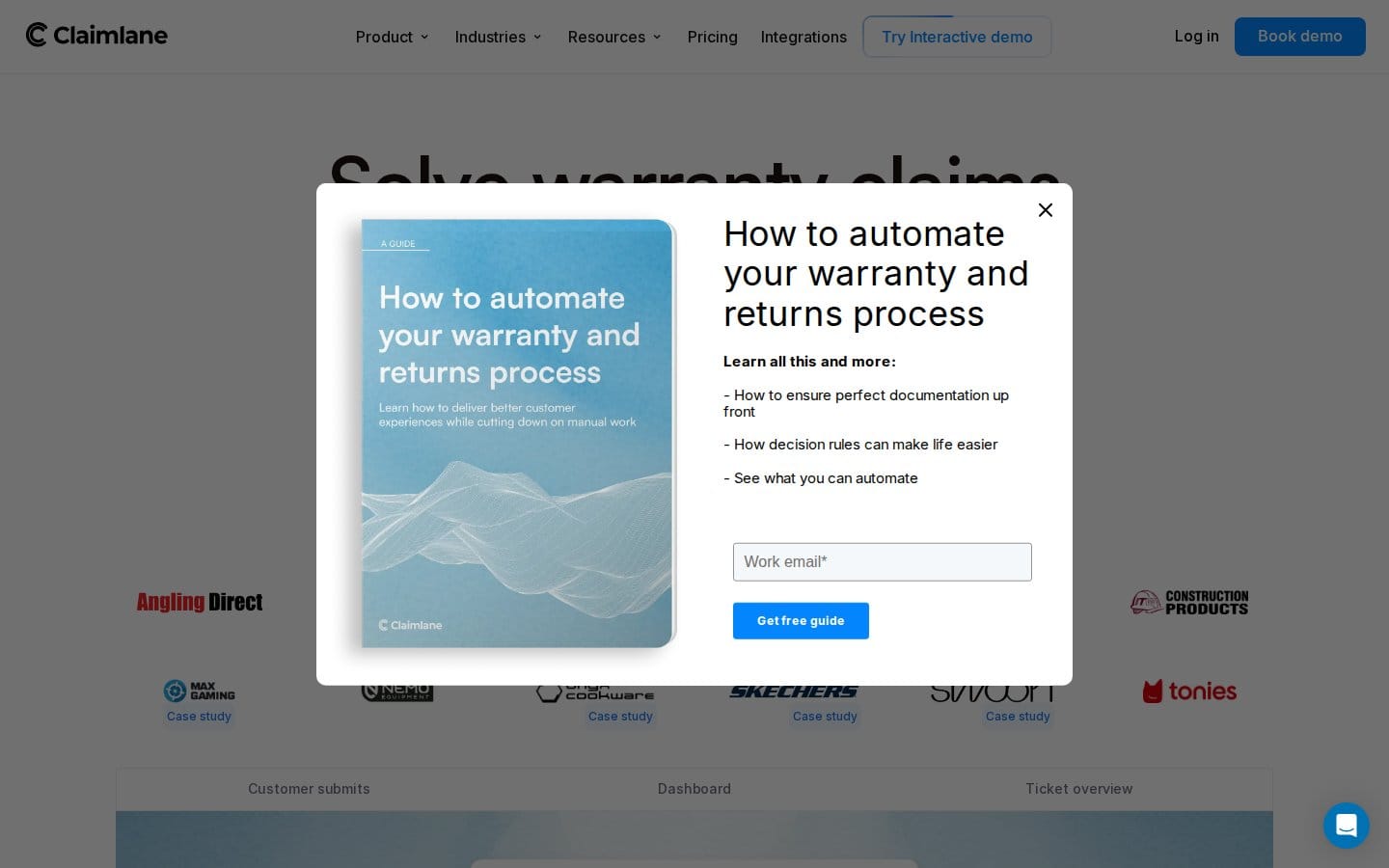 Screenshot of Claimlane's pricing page