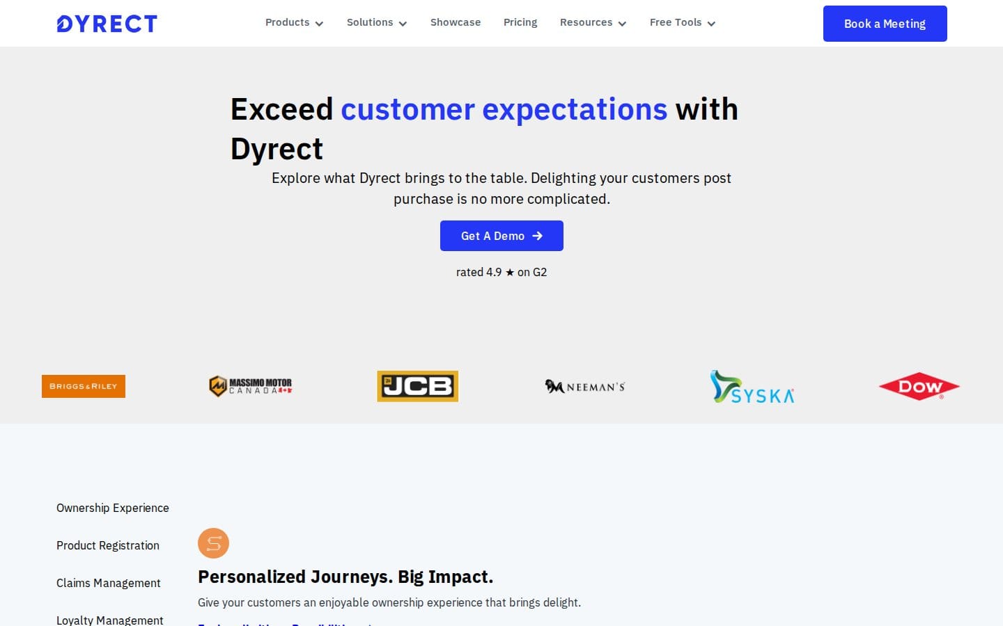 Screenshot of Dyrect's pricing page