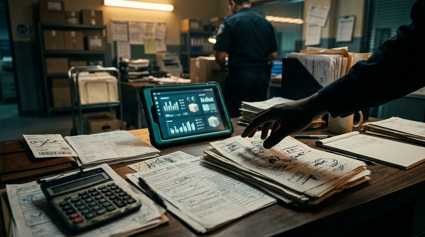 Automated customs processing system displaying tariff codes, duty calculations, and international return documentation on com
