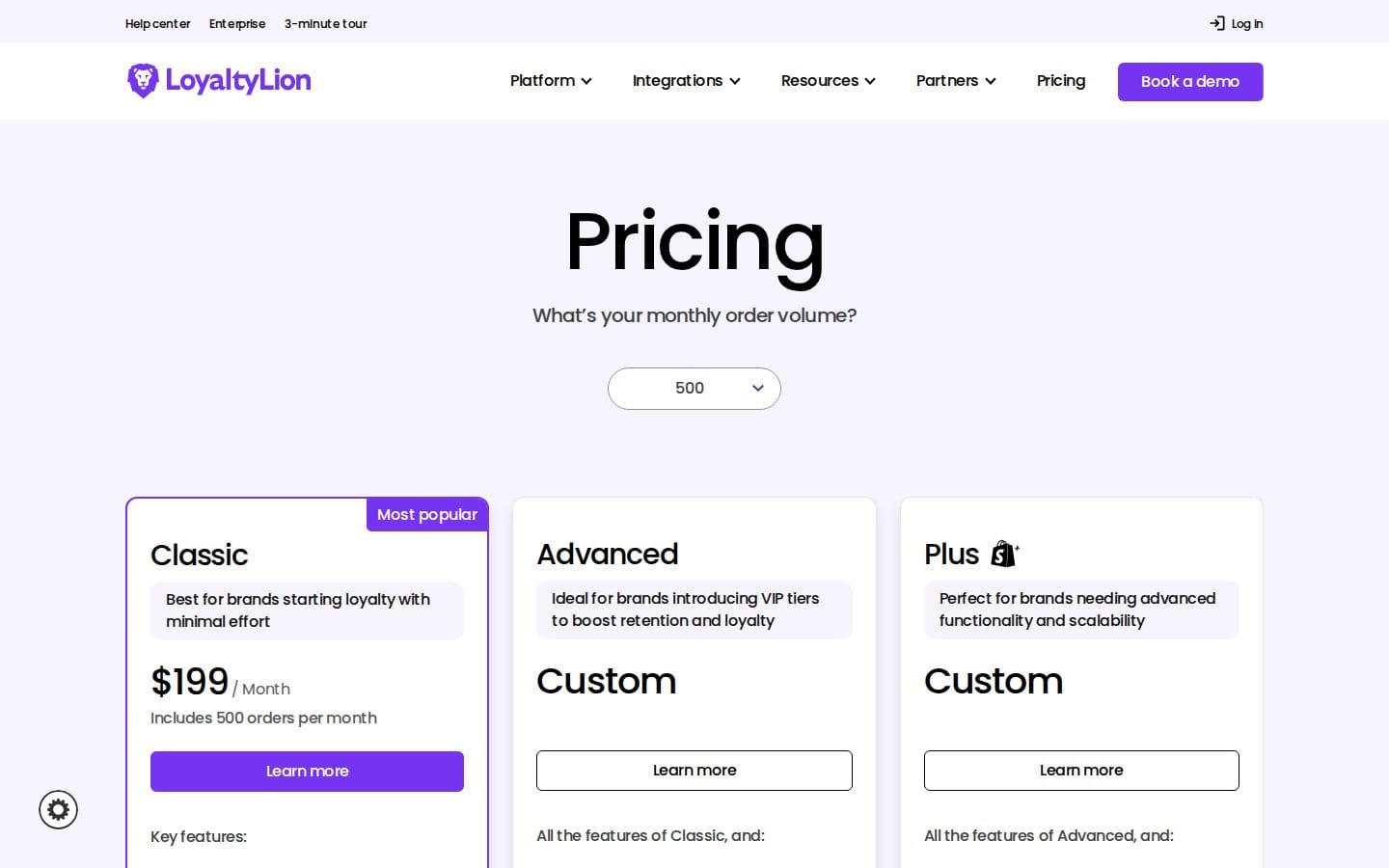 Screenshot of LoyaltyLion's pricing page