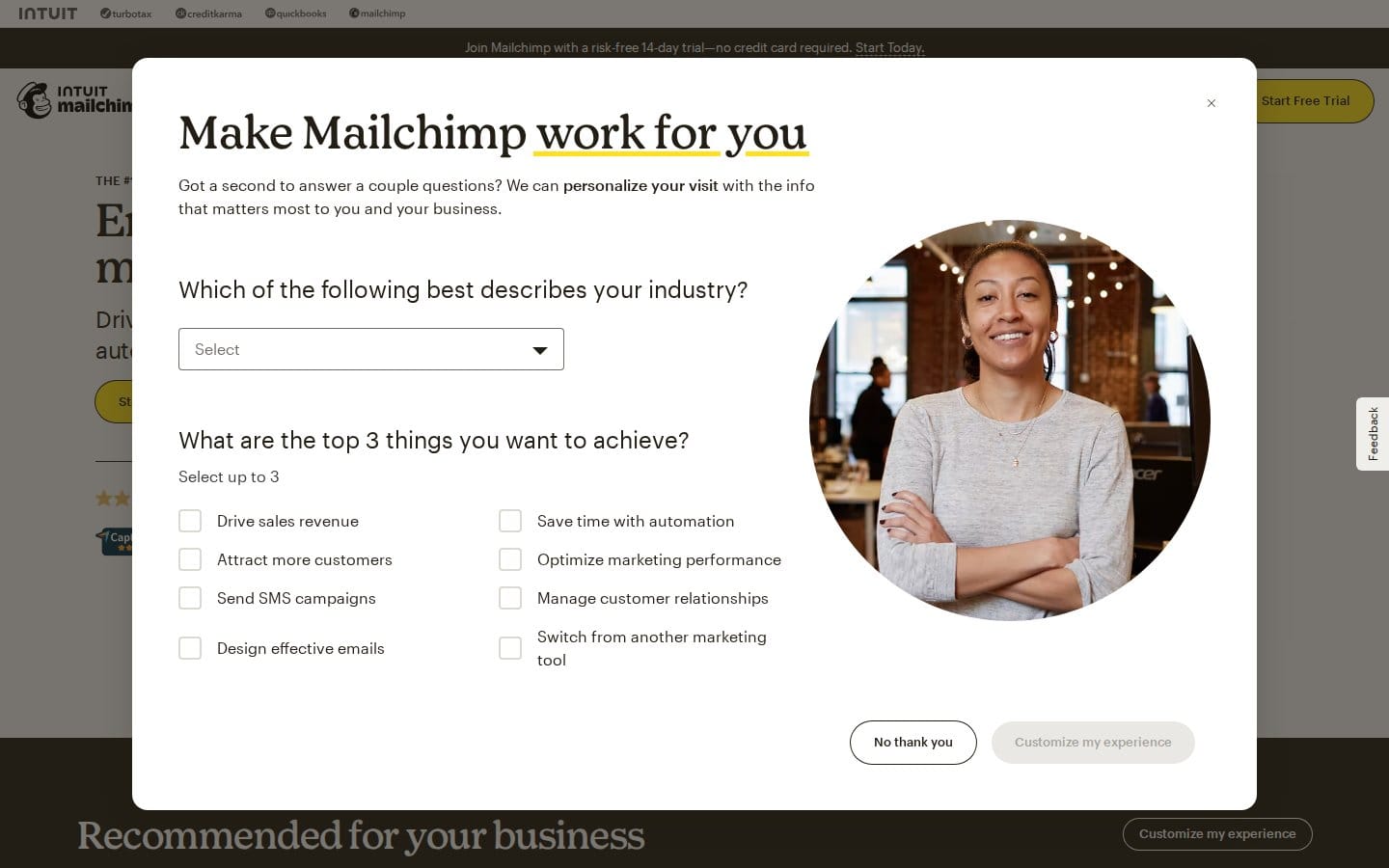 Screenshot of Mailchimp's pricing page