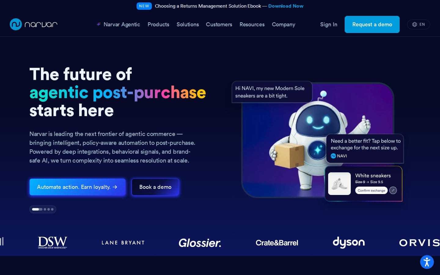 Screenshot of Narvar's pricing page