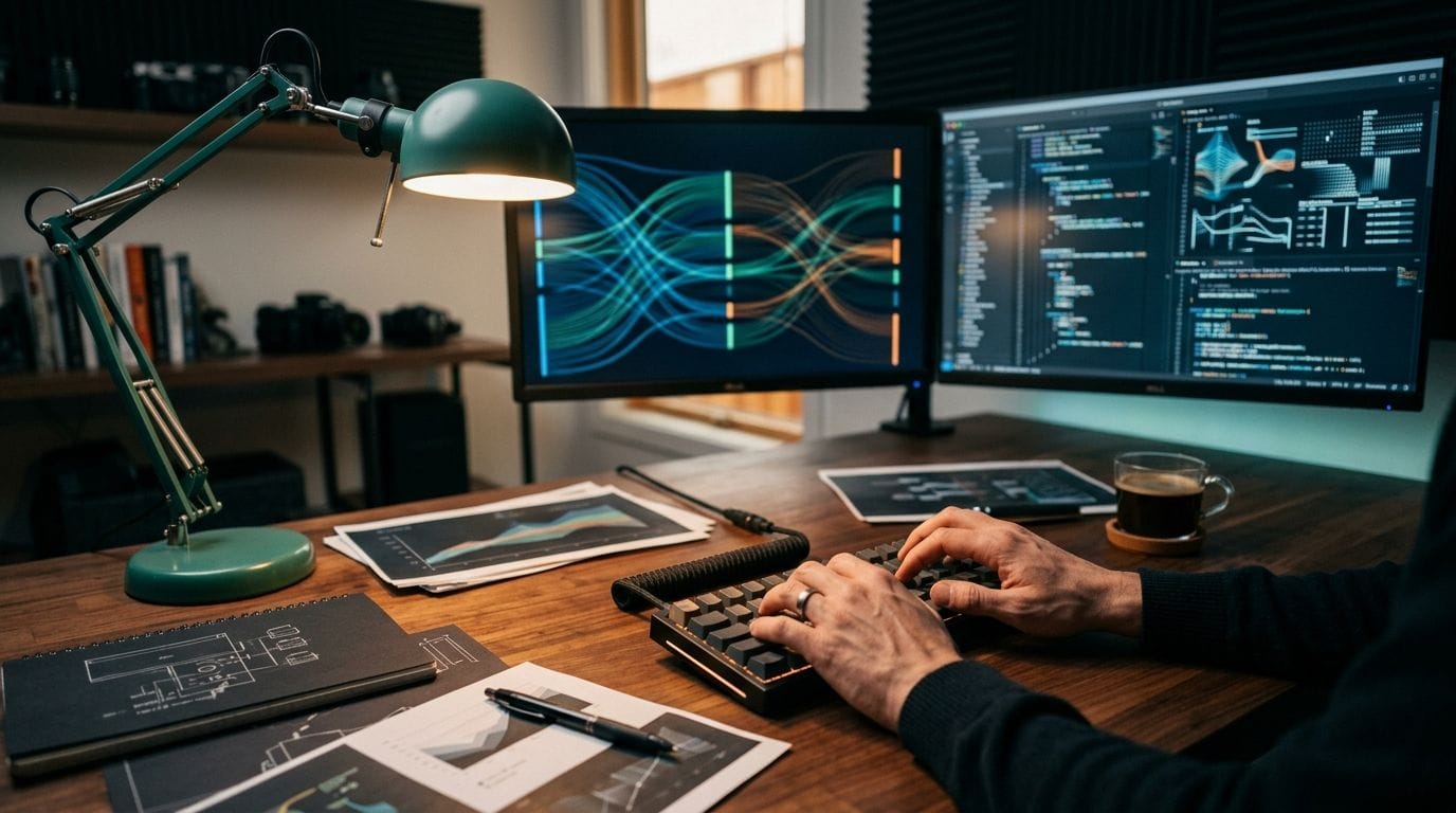 Developer using code editor to build custom NetSuite-Shopify integration via direct API connection