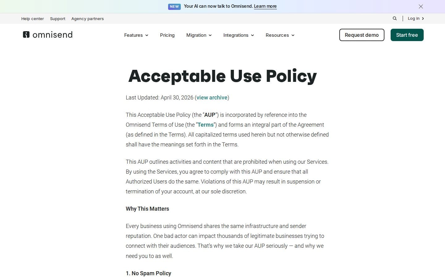 Screenshot of Omnisend's pricing page