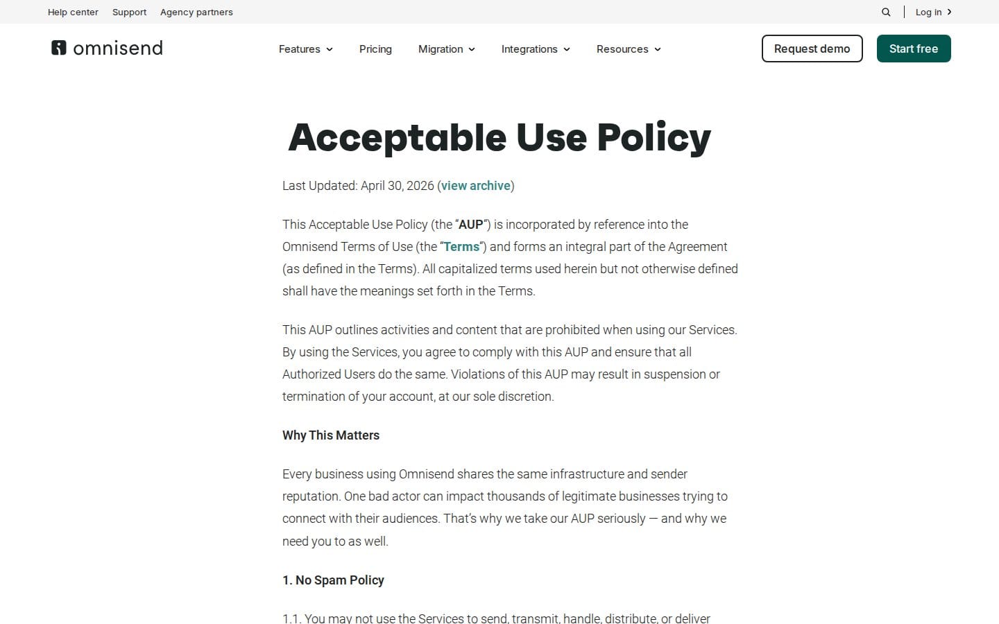 Screenshot of Omnisend's pricing page