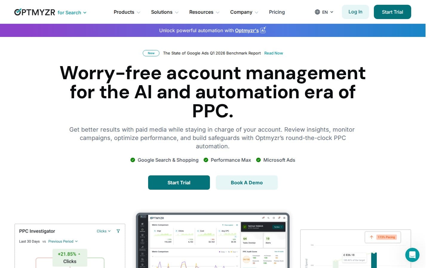 Screenshot of Optmyzr's pricing page