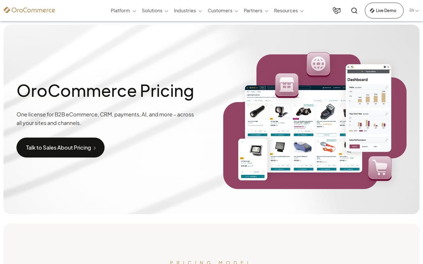 Screenshot of OroCommerce's pricing page