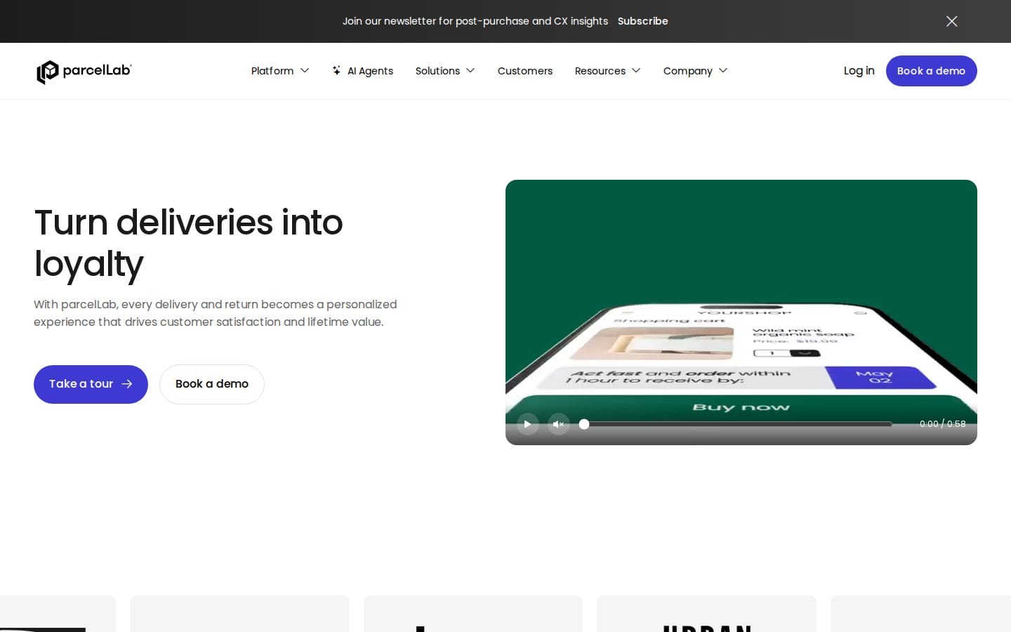 Screenshot of parcelLab's pricing page