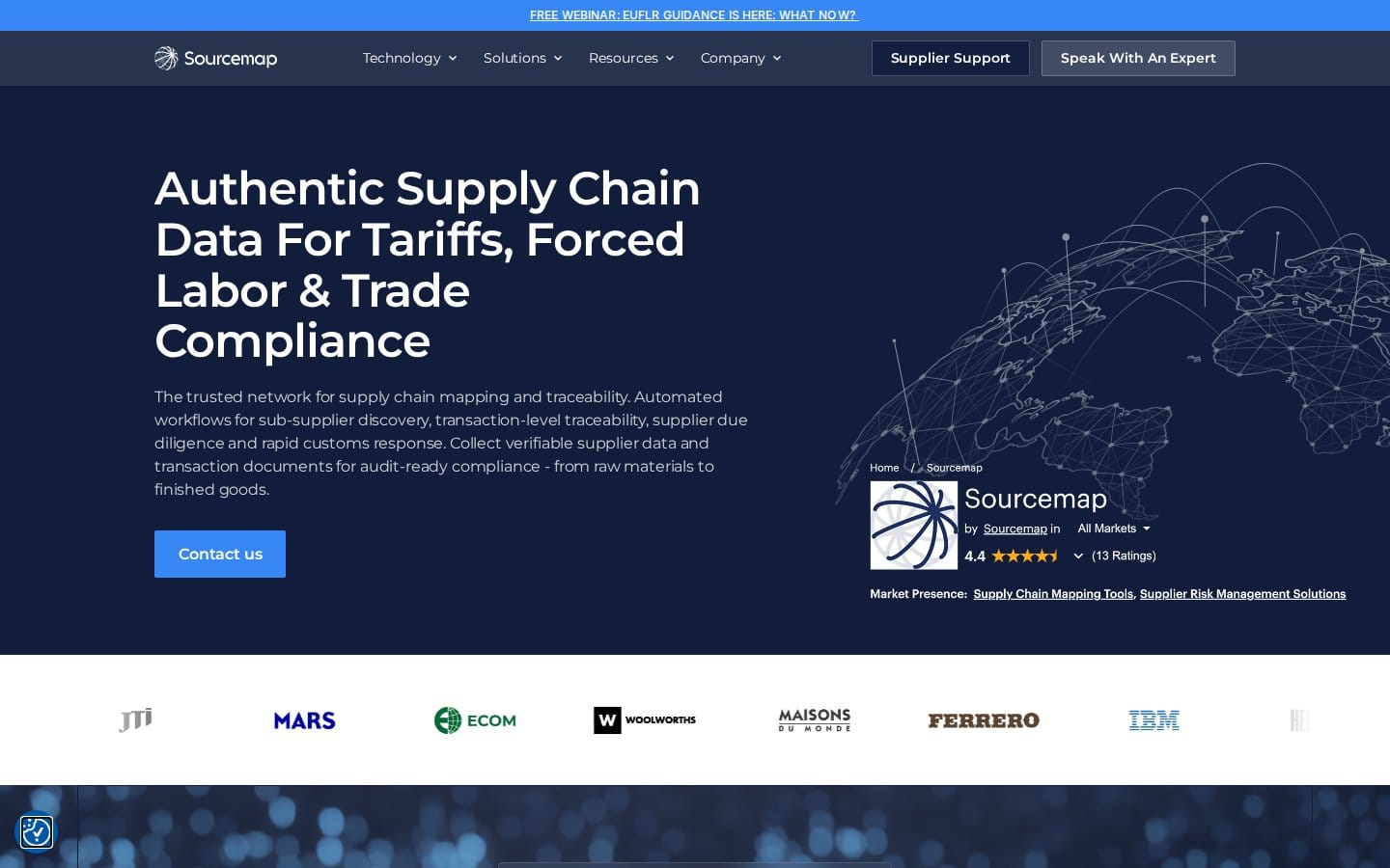 Screenshot of Sourcemap's pricing page