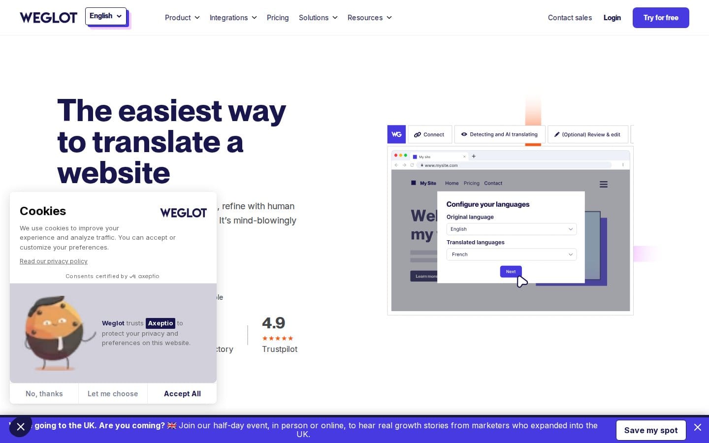 Screenshot of Weglot's pricing page