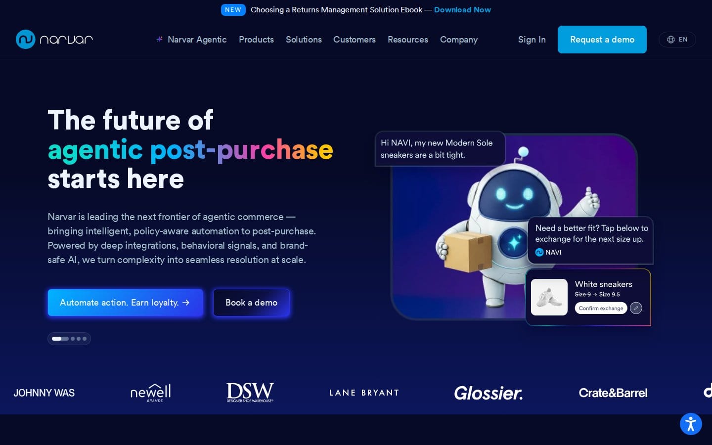 Screenshot of Narvar's pricing page