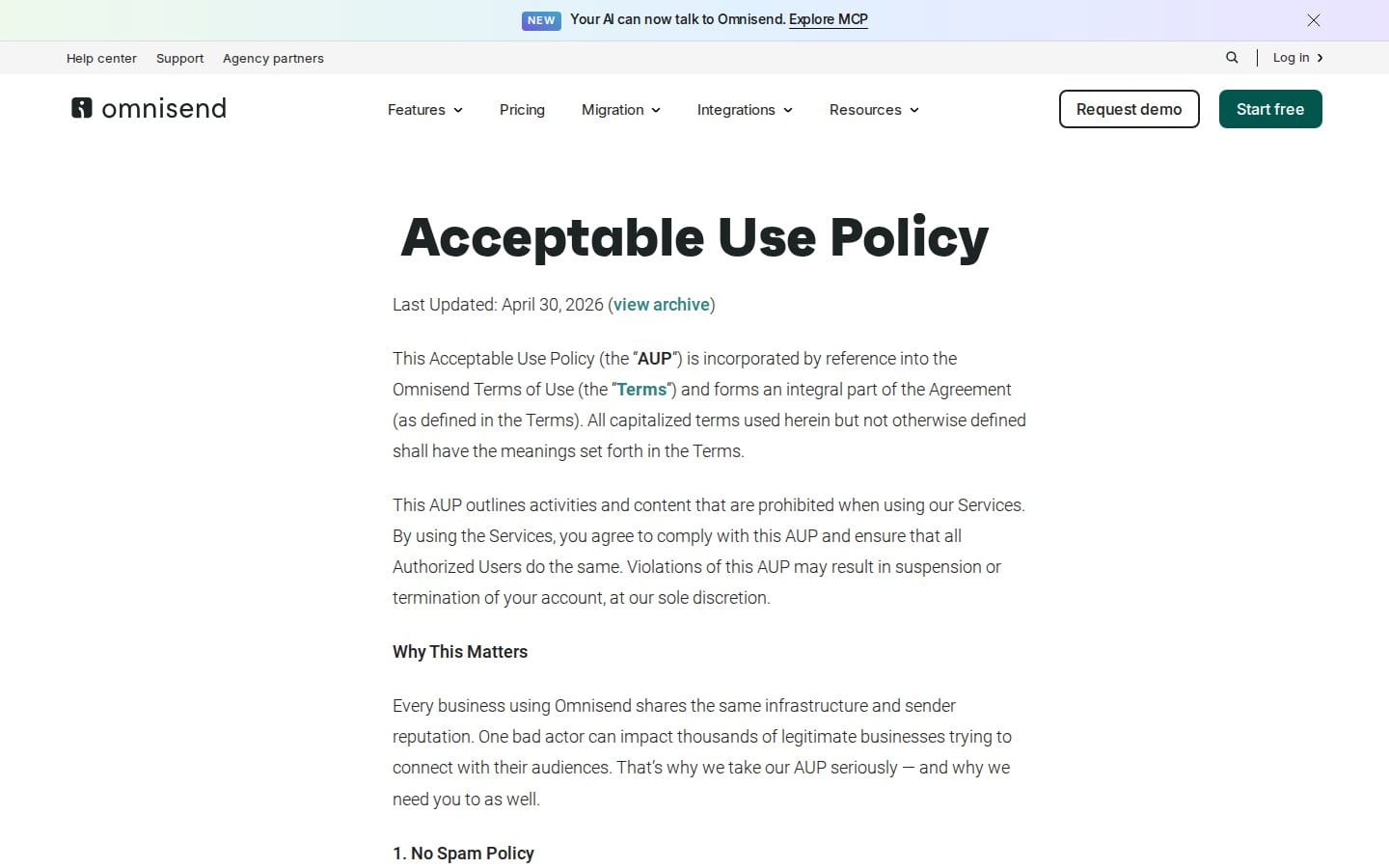 Screenshot of Omnisend's pricing page
