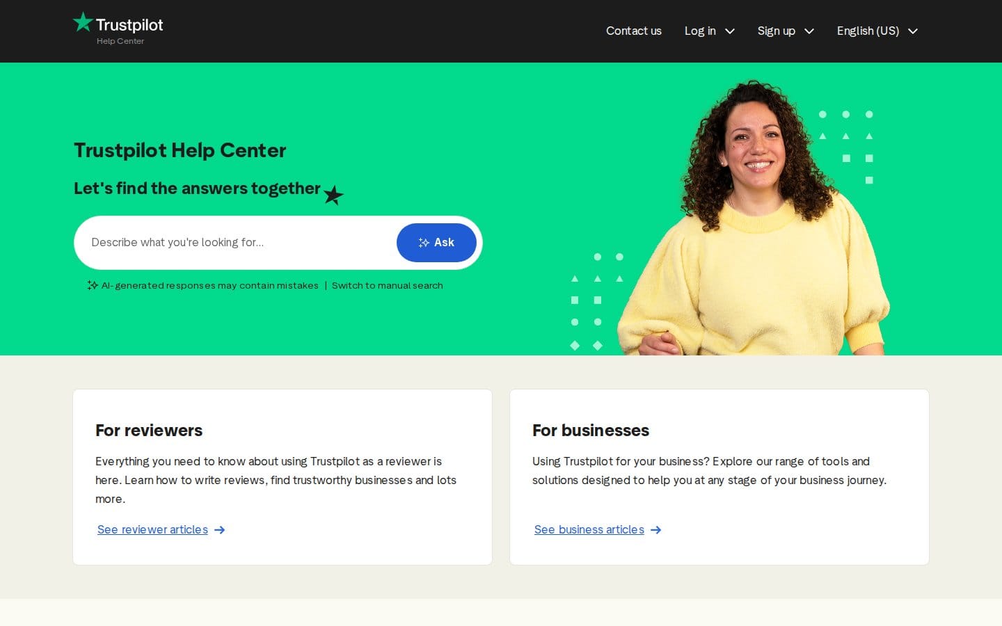 Screenshot of Trustpilot's pricing page