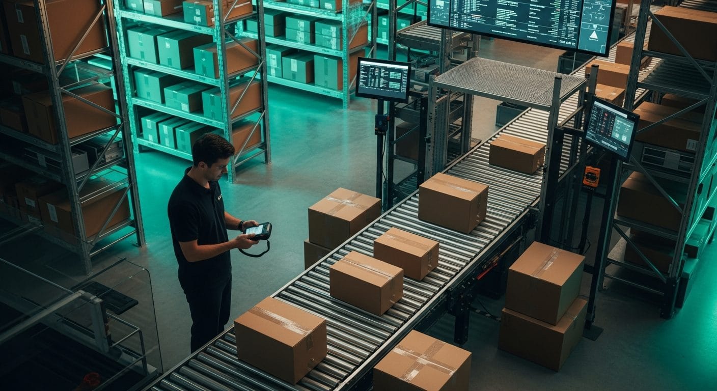 Warehouse team receiving shipment with ASN documentation and inventory management system notification on tablet