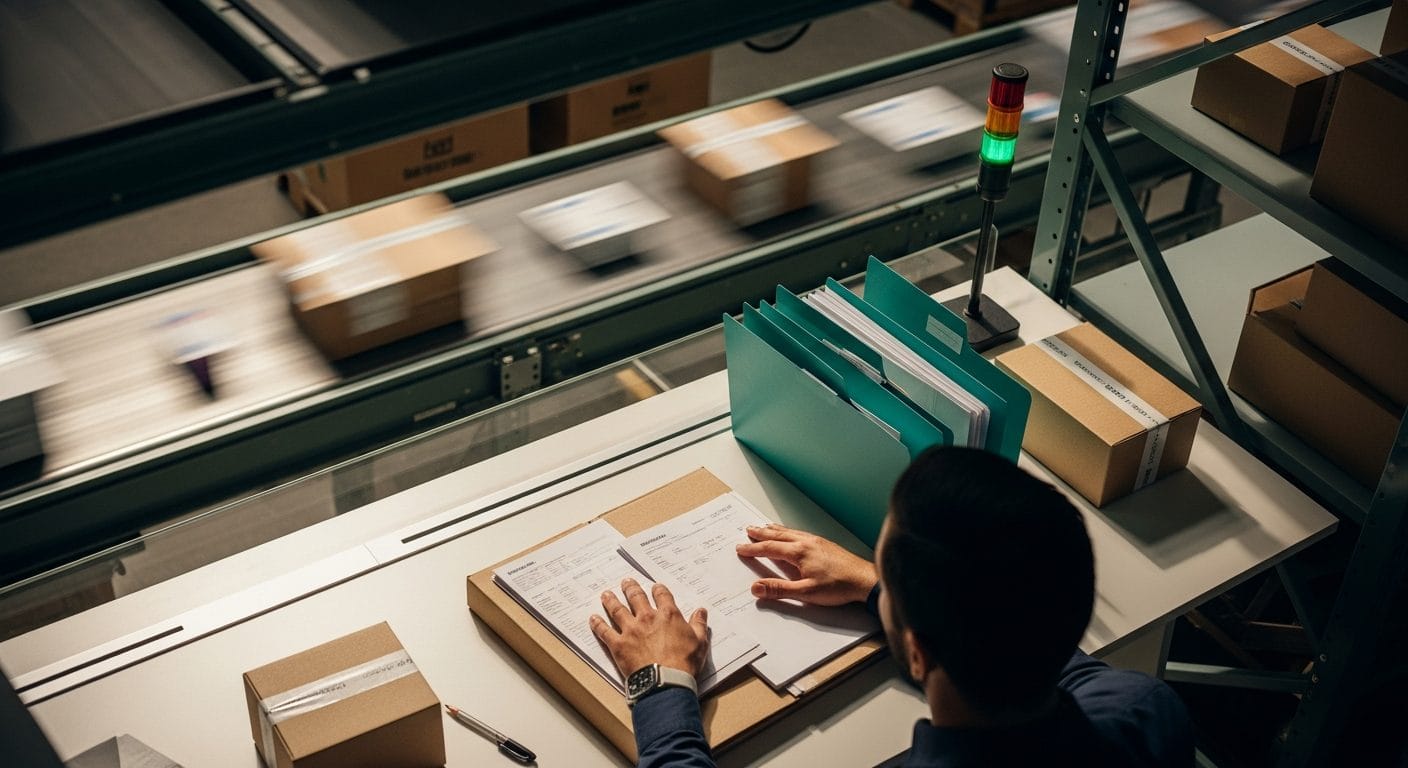Dashboard showing automated purchase order workflow with supplier catalogs, rule-based triggers, and three-way matching proce