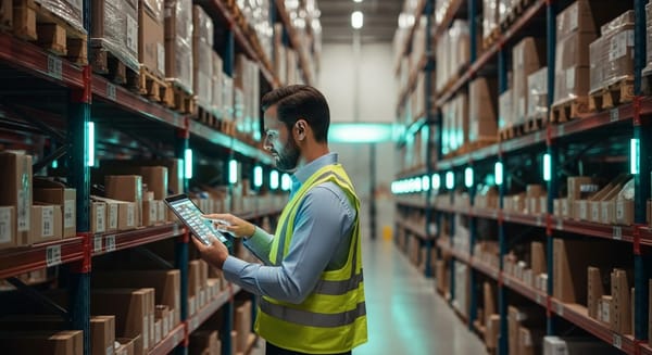 Supply chain manager analyzing safety stock levels on dashboard with AI-powered inventory forecasting charts and alerts